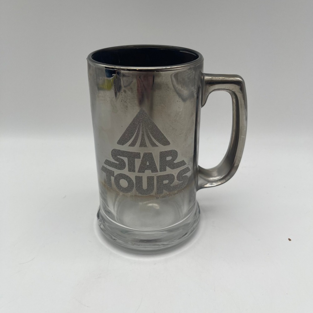 Vintage 1986 Star Tours Disney Parks Silver Ombre Glass Beer Stein Mug